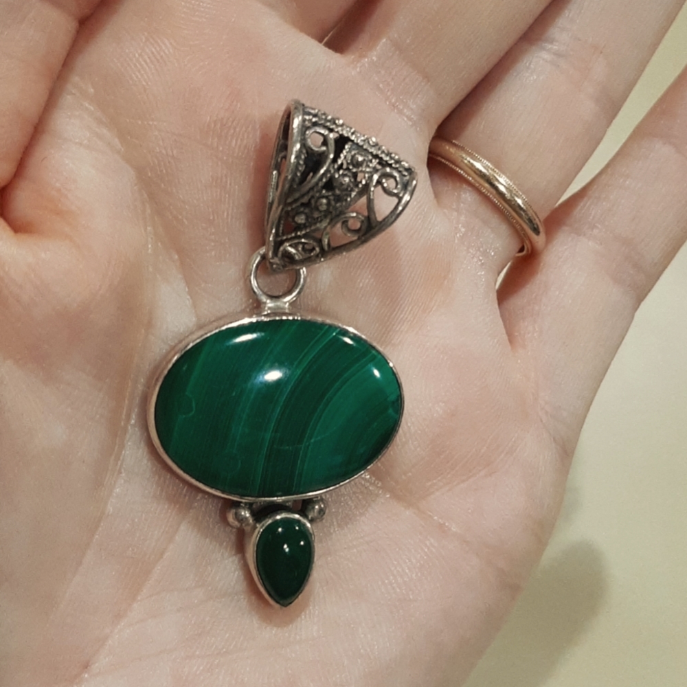 Sterling Silver & Genuine Malachite Pendant